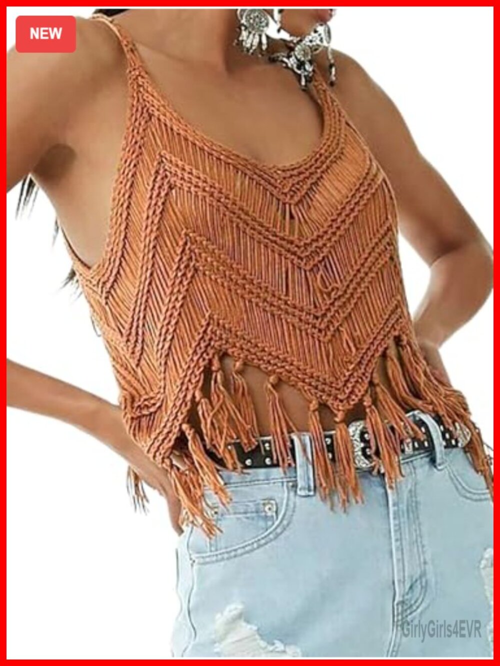 Fringe Cami Western Cowgirl Tassel Tank Top Crochet Crop Boho Vest